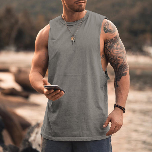 Plain Loose Sports Casual Round Neck Men's Tank Top