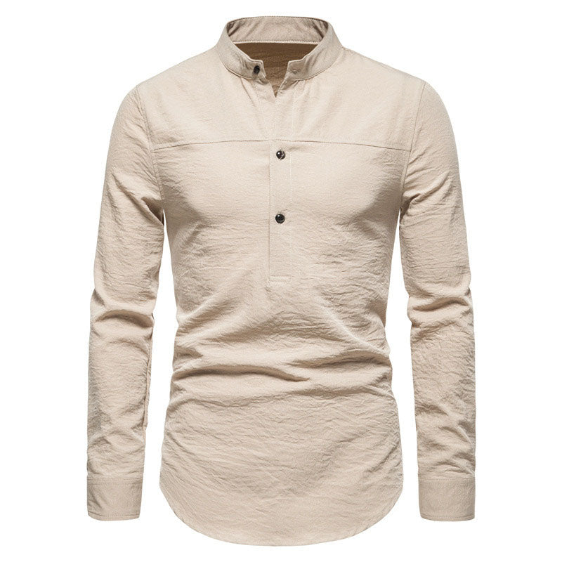 Cotton And Linen Printed Pocket Button-down Shirt