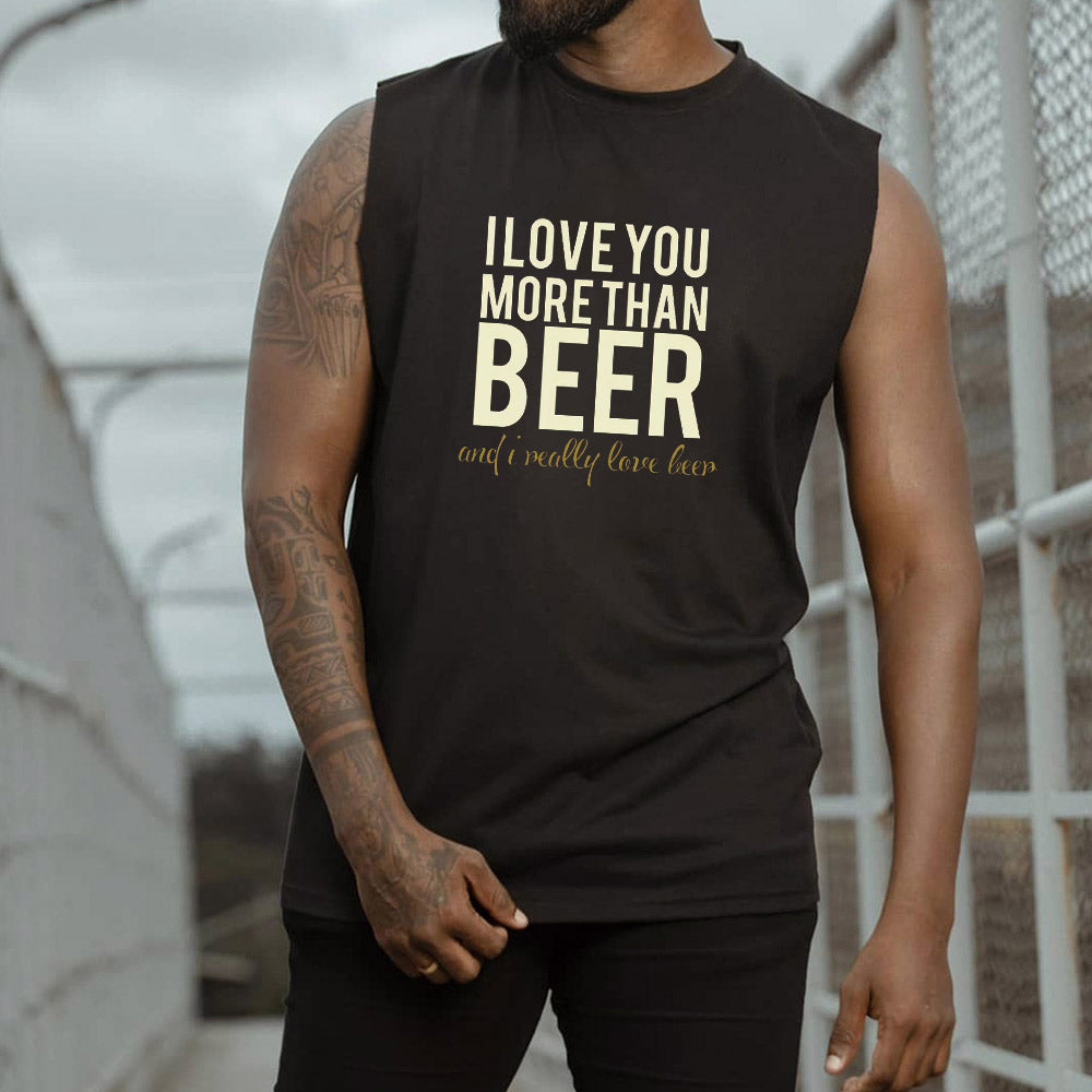 Beer Alphabet Graphic Print Casual Loose Men's Tank Top