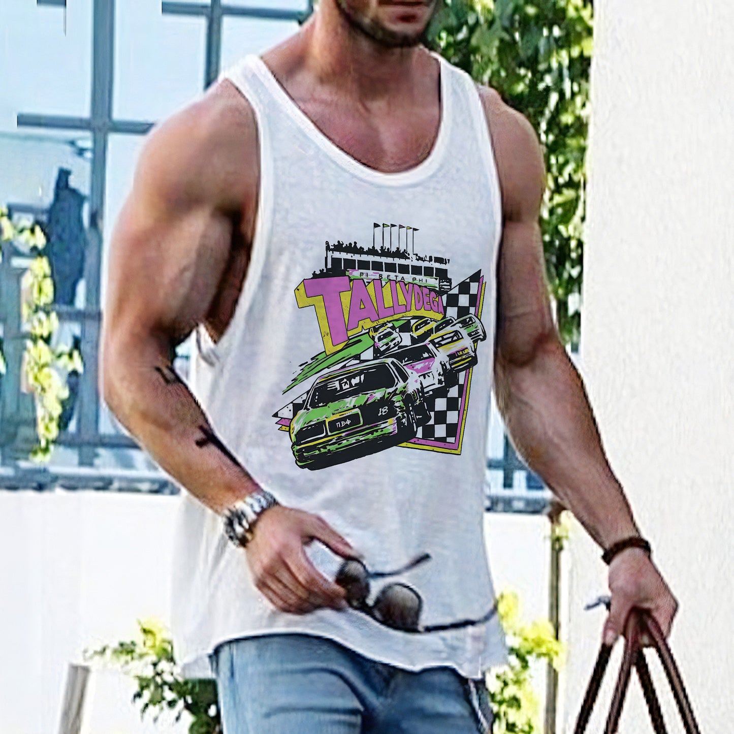 Racing Checkerboard Graphic Print Men's Tank Top