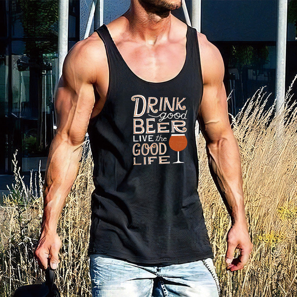 Beer Alphabet Graphic Print Loose Men's Tank Top