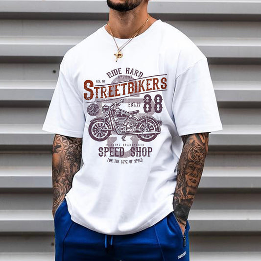 Moto Letter Graphic Trend Print Crew Neck Men's T-Shirt