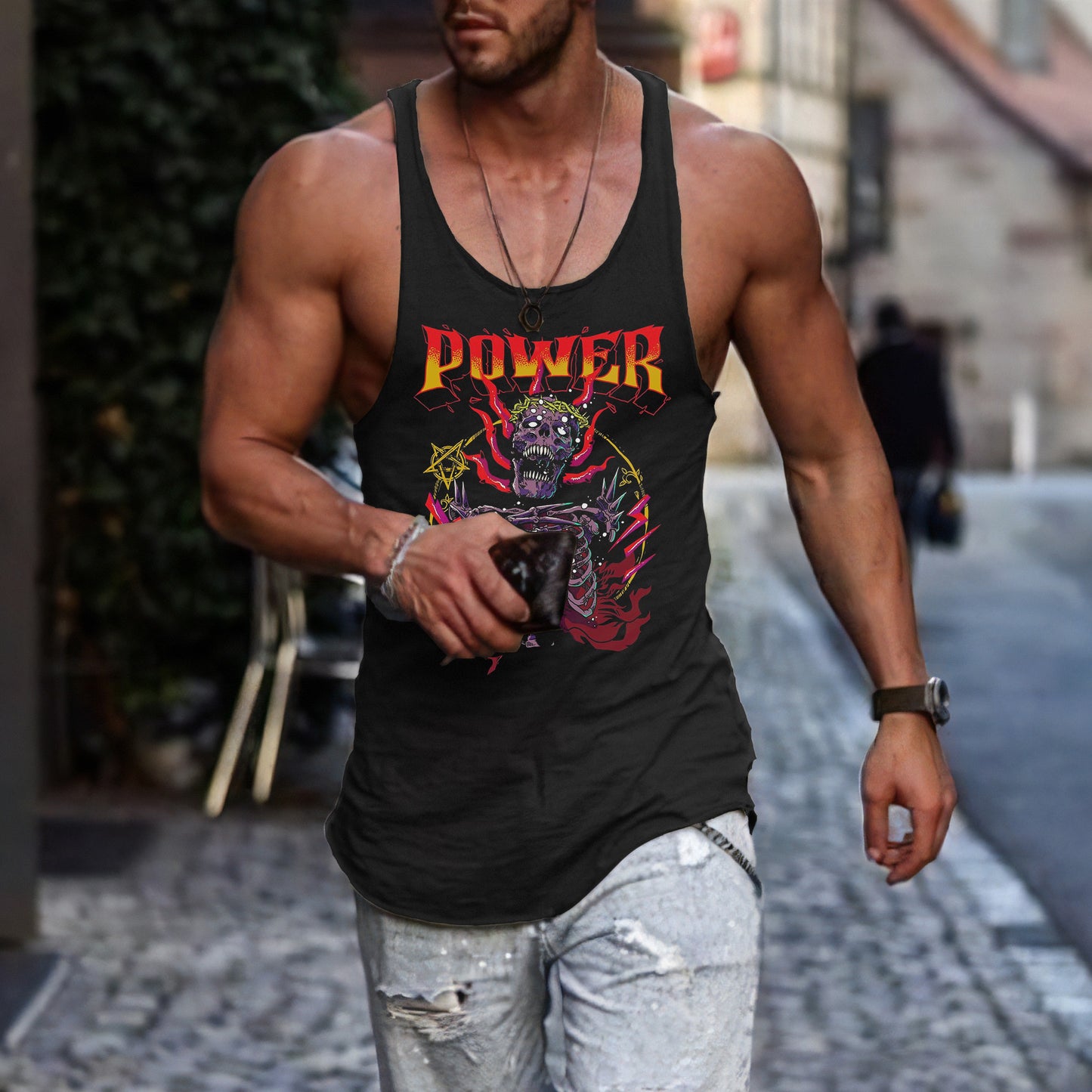 Skull Alphabet Graphic Print Casual Men's Tank Top
