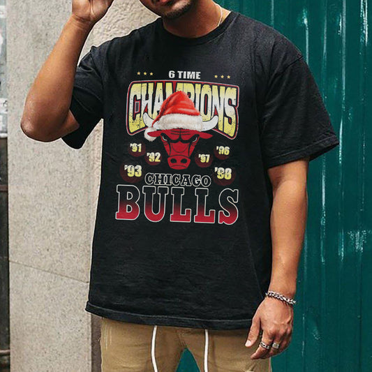 Bulls Men's Sports Christmas Casual T-Shirts