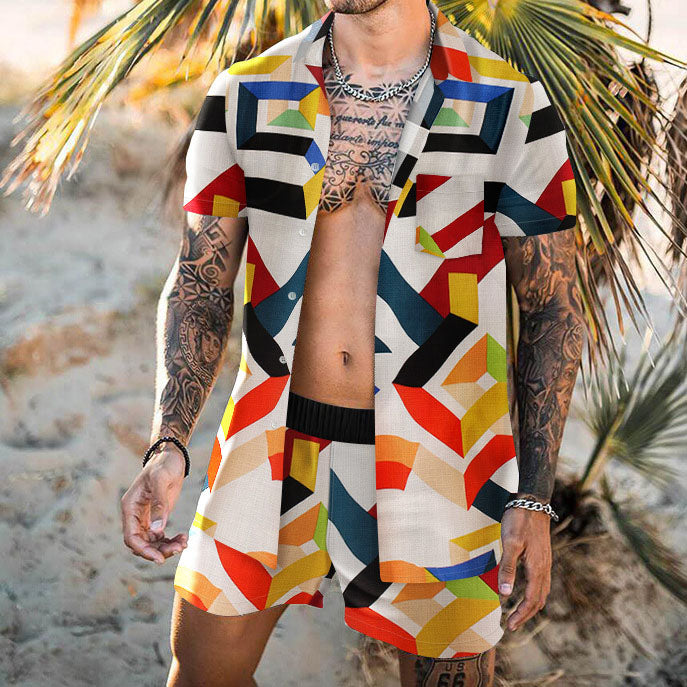 Geometric Print Casual Vacation Two-piece Suit