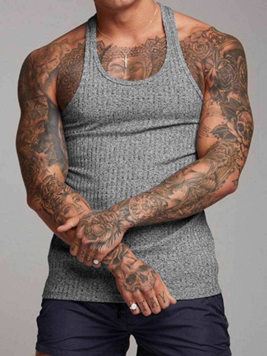 Knit Racer Back Slim Vertical Stripes Fashion Sports Sleeveless T-Shirt Vest