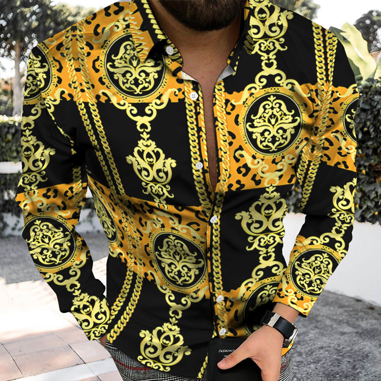 Colorful personality trend printing casual beach vacation long-sleeved shirt