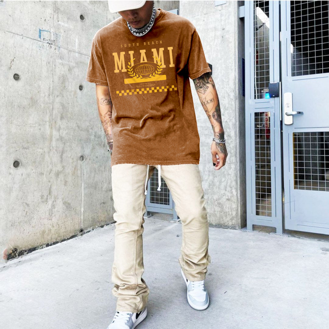 Miami Alphabet Graphic Print Loose Men's Short Sleeve T-Shirt