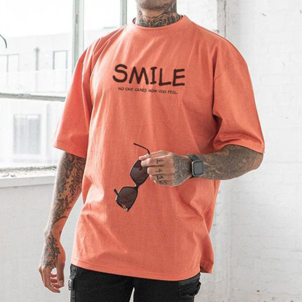Smile Graphic Print Loose Men's Short Sleeve T-Shirt