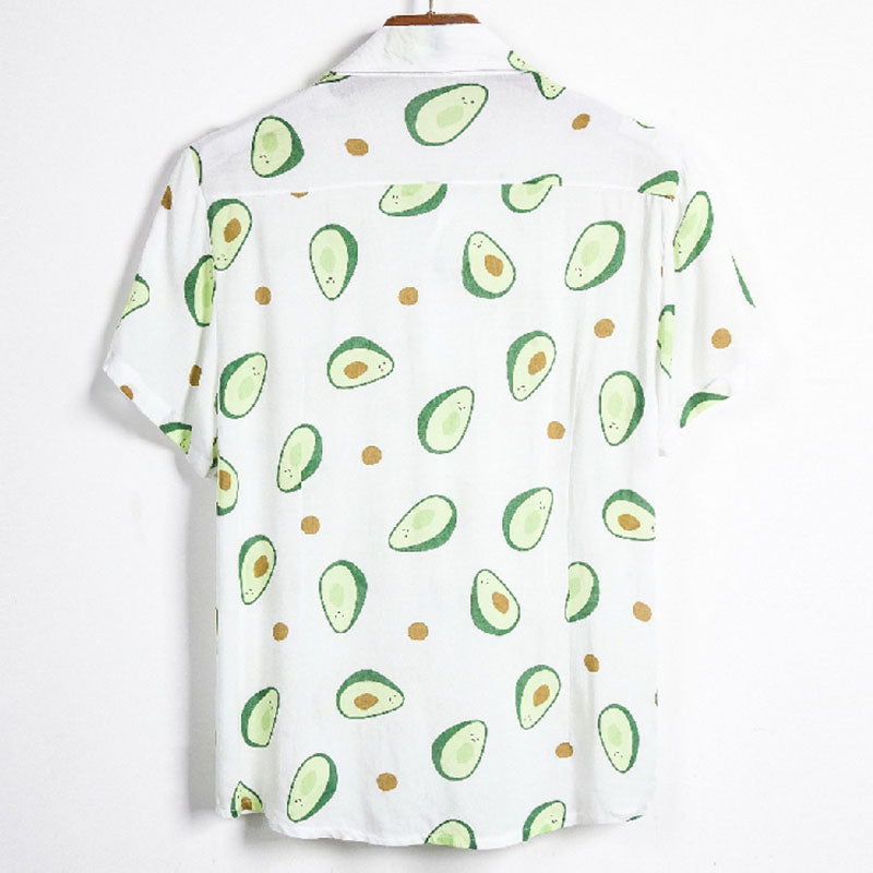 Cotton And Linen Printed Pocket Button-down Shirt