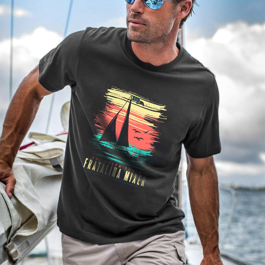 Alphabet Graphic Print Beach Vacation Men's T-Shirt