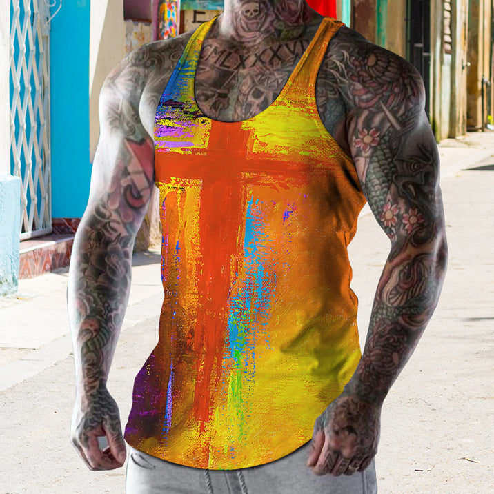 Easter Tie Dye Cross Pattern Trend Street Casual Tank Top