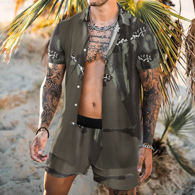 Digital Print Fashion Casual Vacation Two-piece Suit
