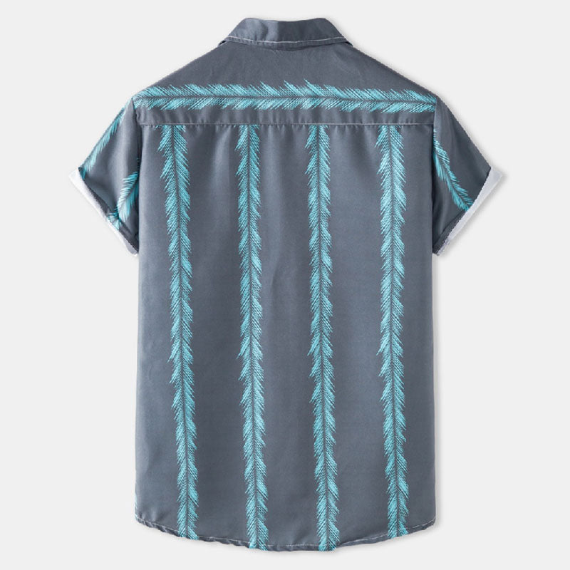 Cotton And Linen Printed Pocket Button-down Shirt