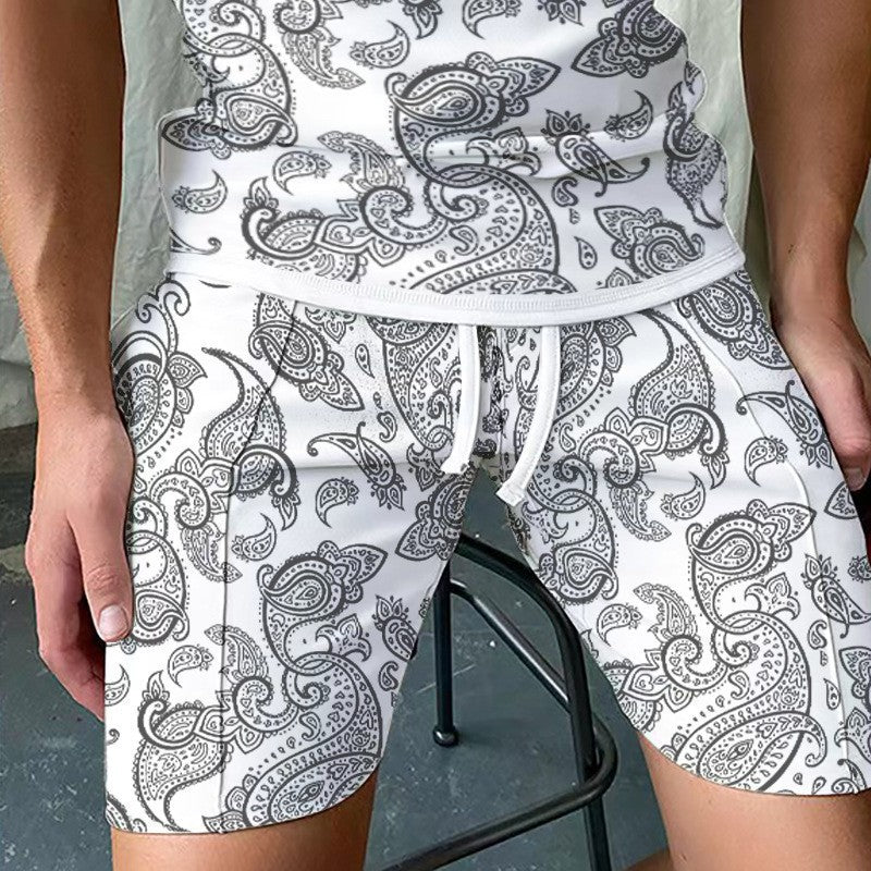 Paisley Print Lace Up Casual Vacation Men's Shorts