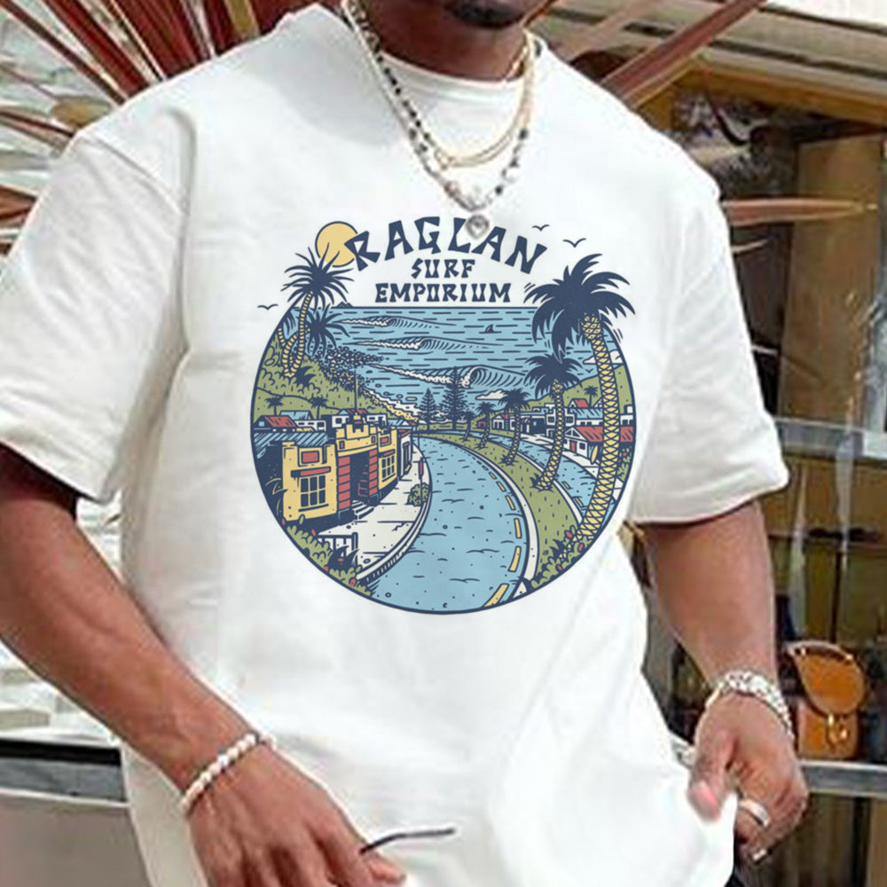Loose Casual Beach Vacation Graphic Print Crew Neck Men's T-Shirt