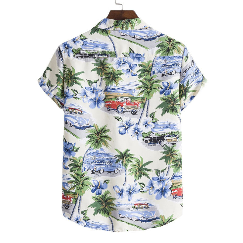 Cotton And Linen Printed Pocket Button-down Shirt