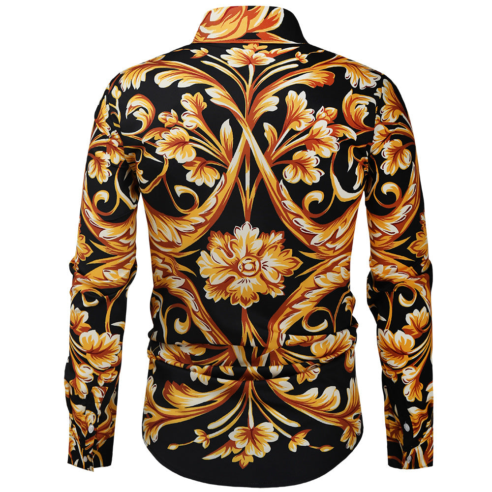 Men's Luxury Floral Print Button Down Long Sleeve Shirts