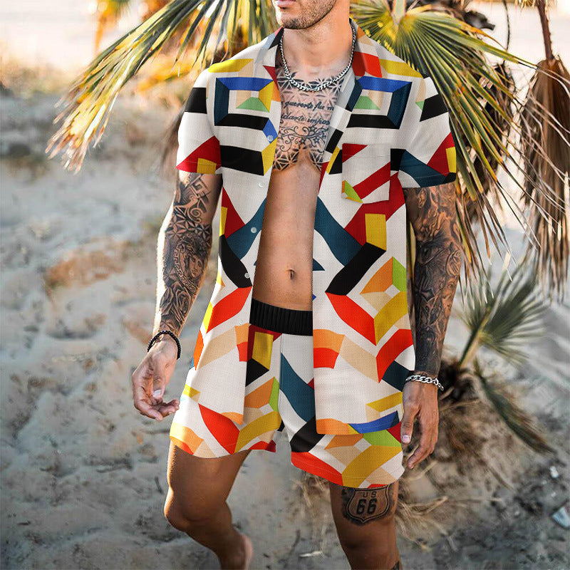 Geometric Print Casual Vacation Two-piece Suit