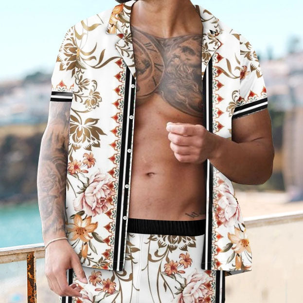 Trendy Personality Floral Print Hawaiian Vacation Two-Piece Set