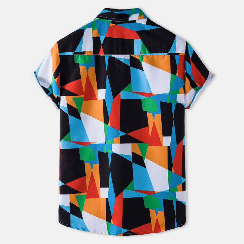 Cotton And Linen Printed Pocket Button-down Shirt