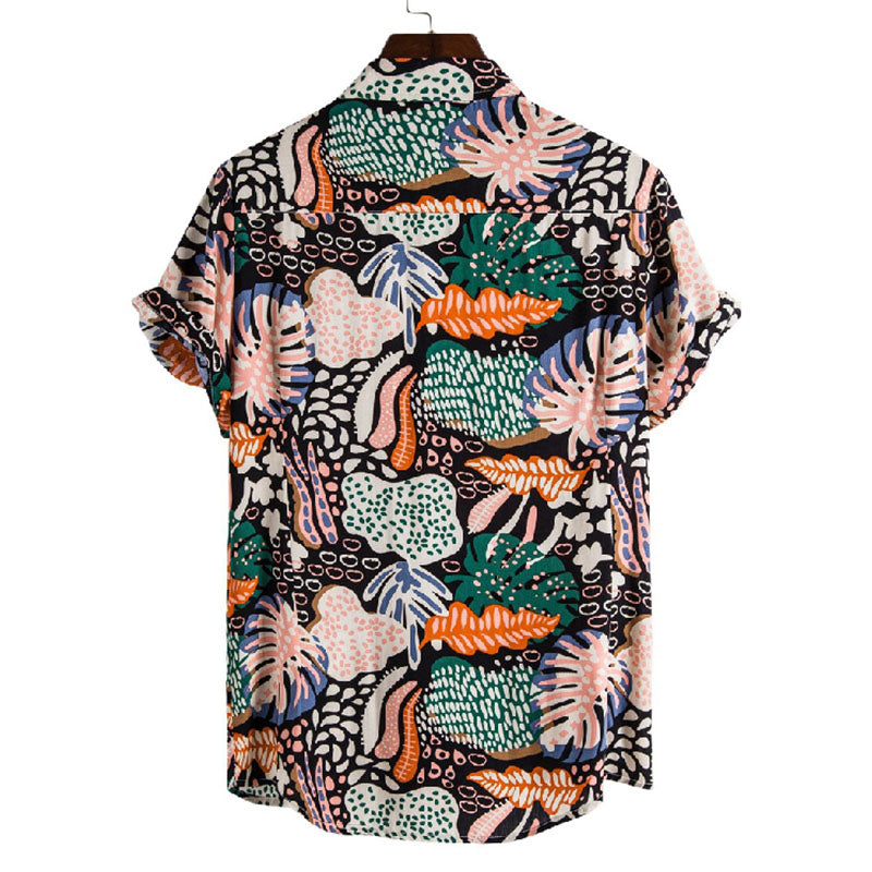 Cotton And Linen Printed Pocket Button-down Shirt