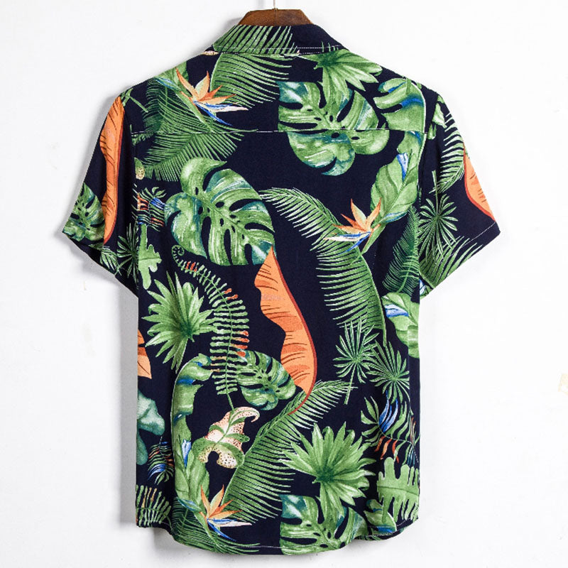 Cotton And Linen Printed Pocket Button-down Shirt