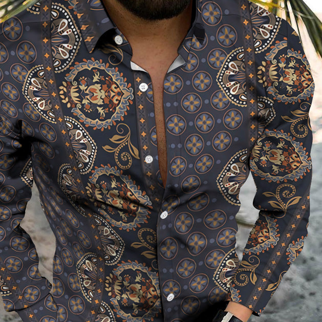 Retro Personality Trend Digital Printing Casual Beach Vacation Long Sleeve Shirt
