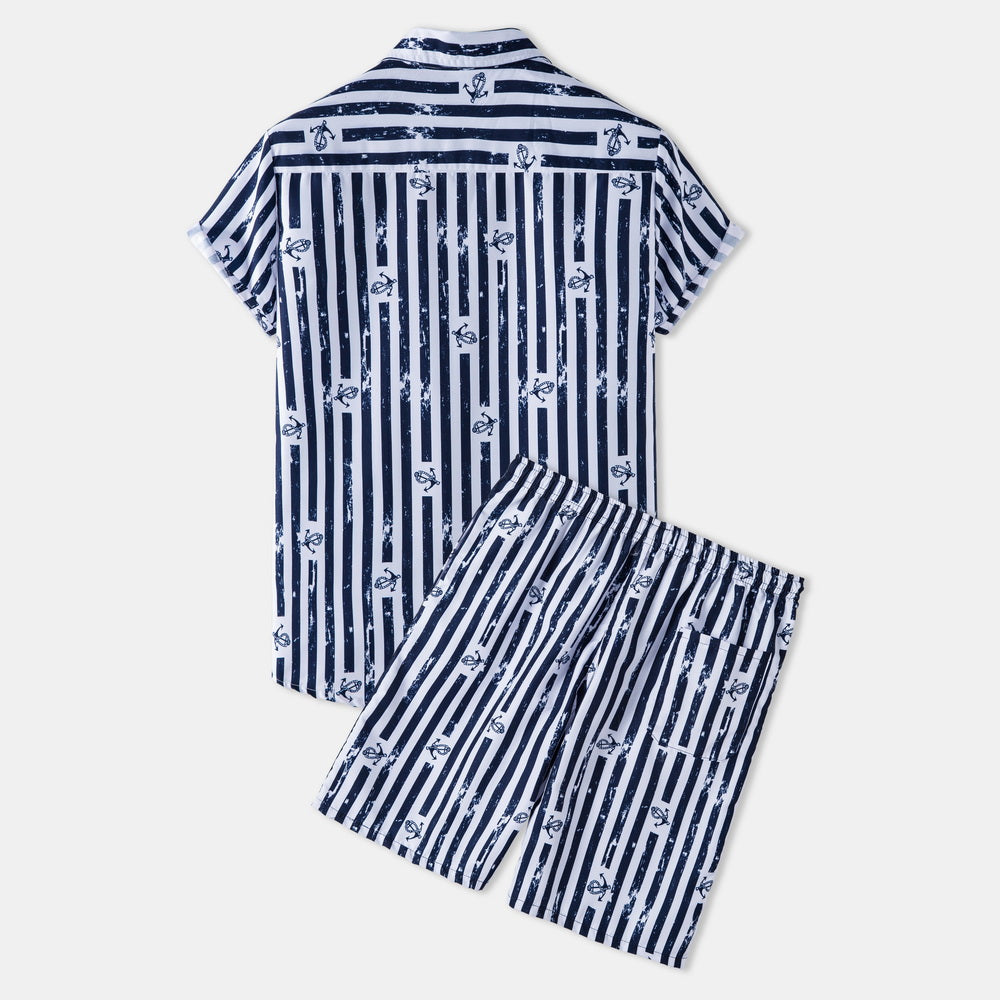 Men's 2 Pieces Stripe Print Polo Shirt and Shorts