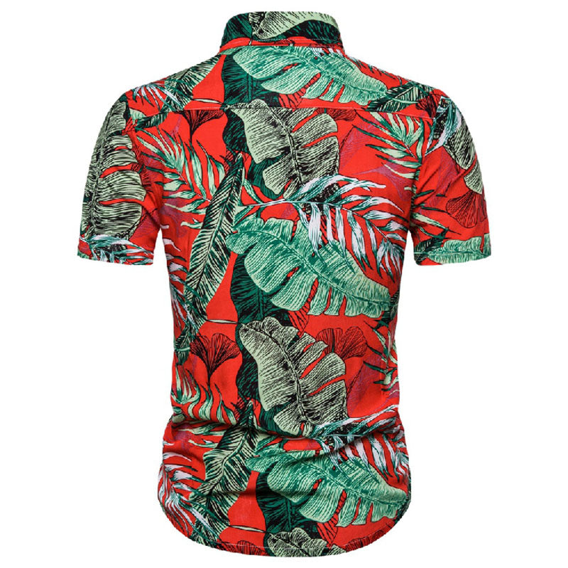 Cotton And Linen Printed Pocket Button-down Shirt
