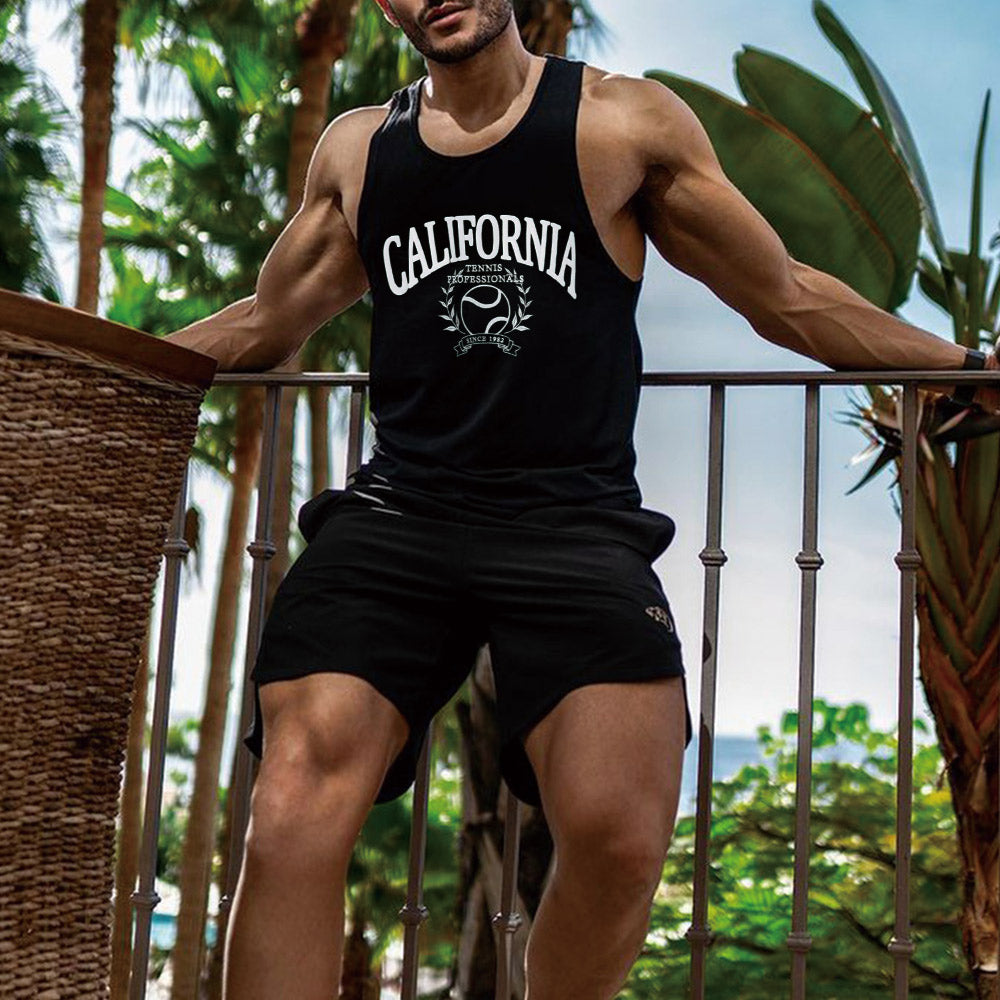 California Alphabet Graphic Print Sports Casual Men's Tank Top