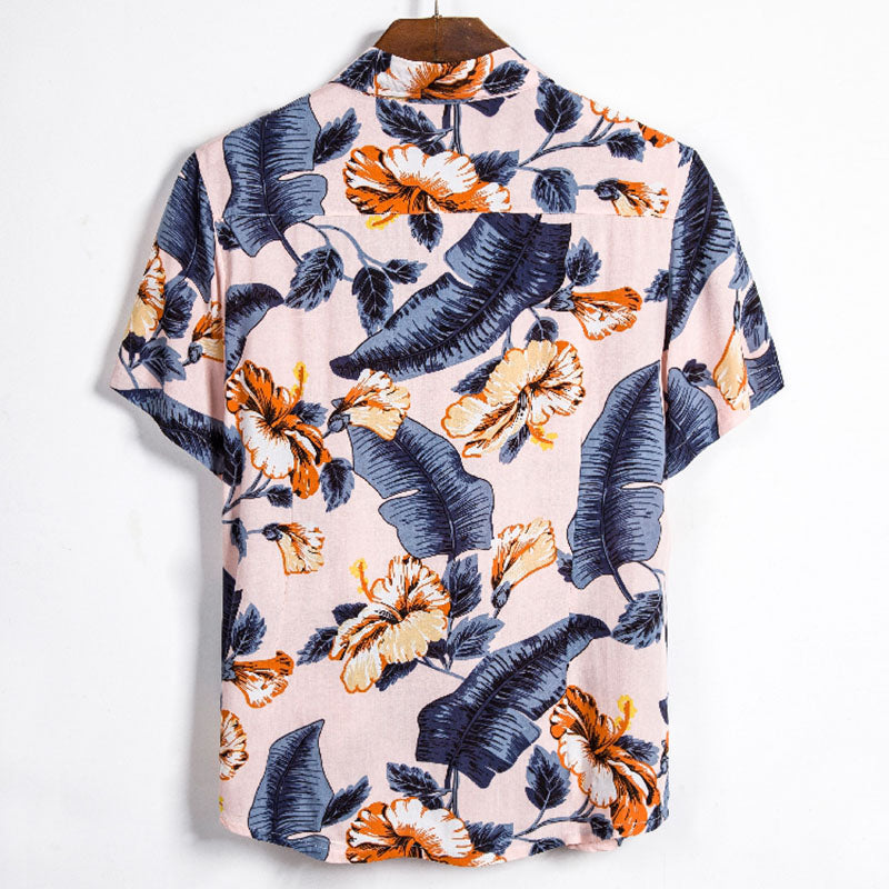 Cotton And Linen Printed Pocket Button-down Shirt
