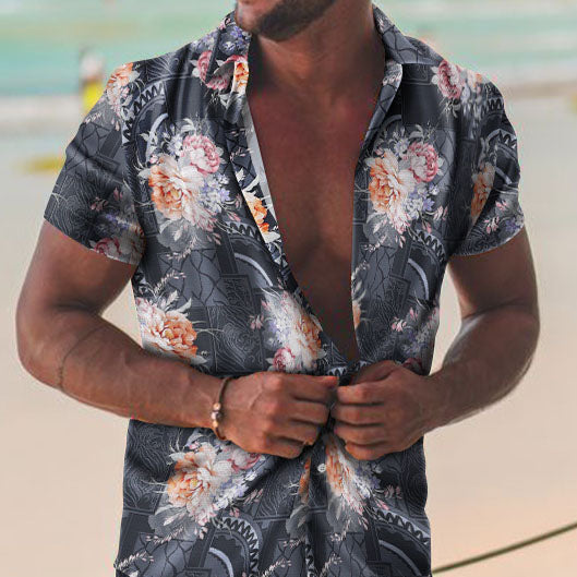 Fashion Personality Vintage Floral Print Vacation Two-Piece Set