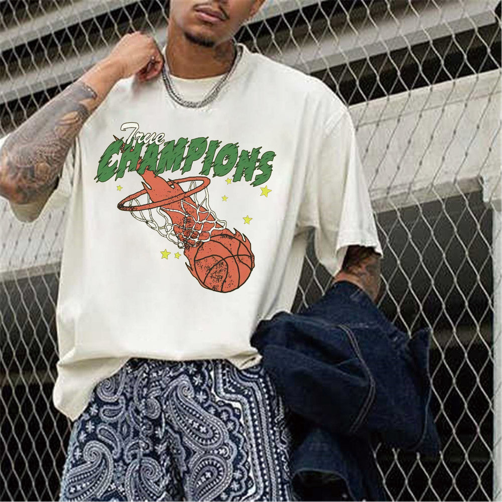 Basketball Graphic Print Casual Loose Men's Short Sleeve T-Shirt