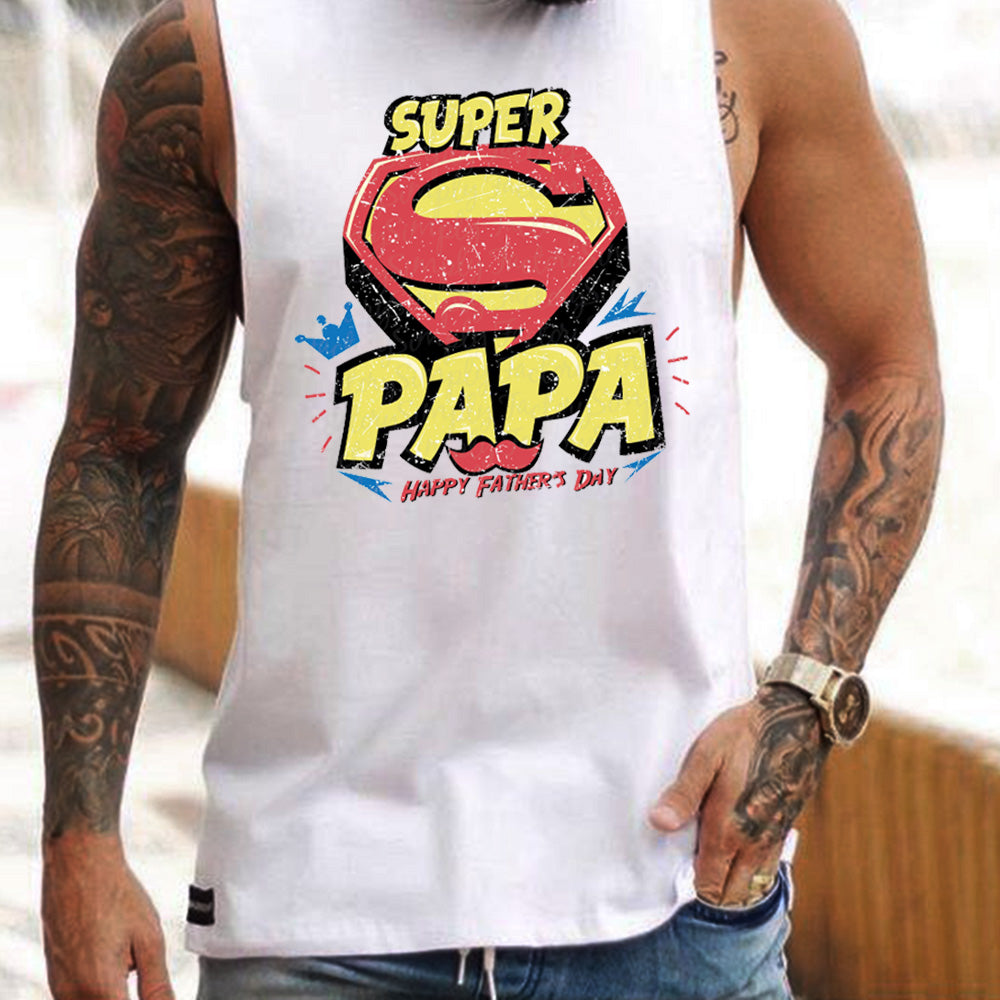 Super PaPa Letter Graphic Print Father's Day Casual Men's Tank Top