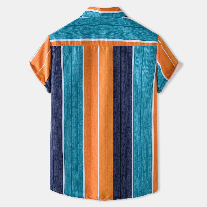 Cotton And Linen Printed Pocket Button-down Shirt