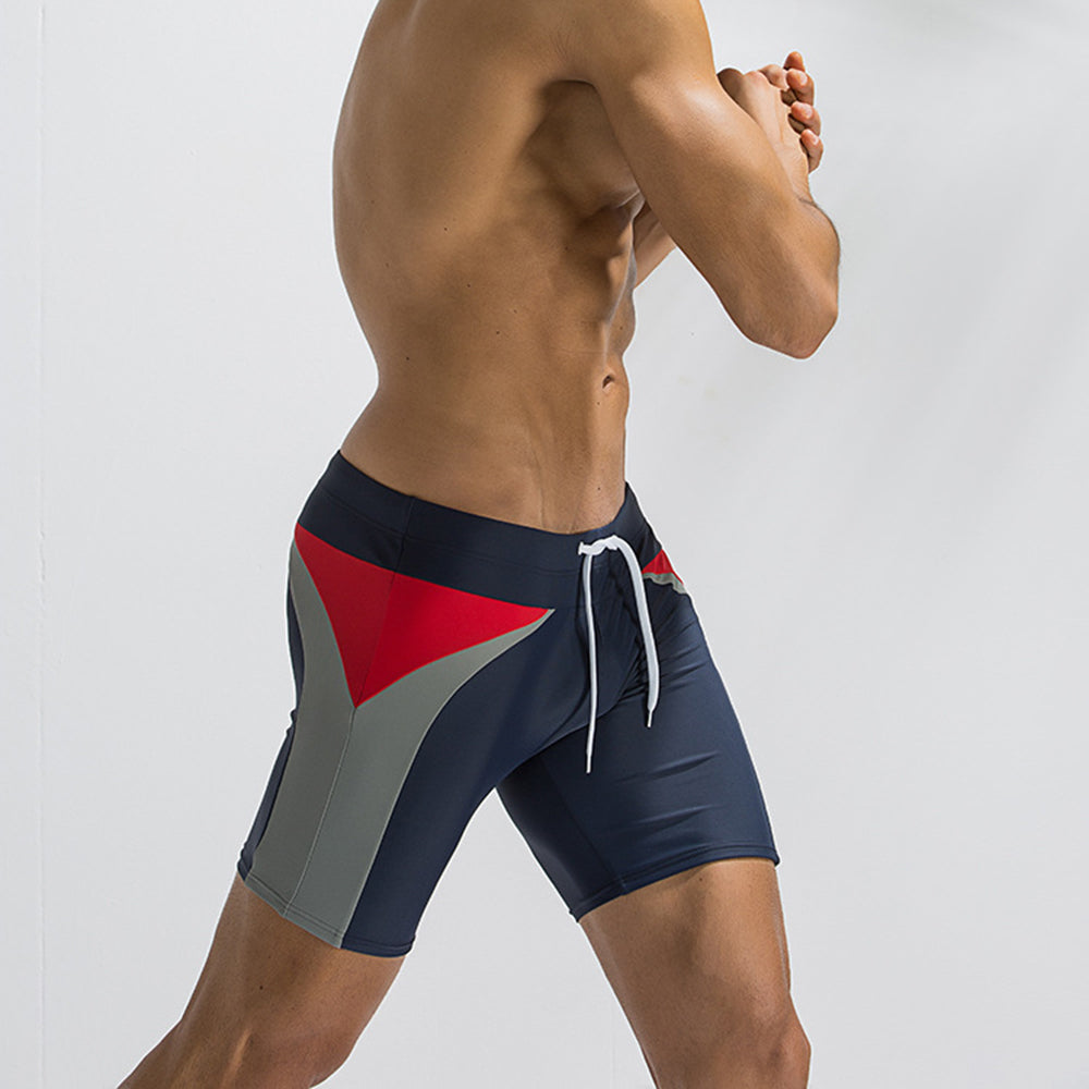 Men's Summer Colorblock Drawstring Swim Trunks