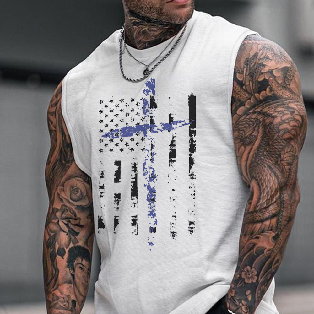 Vintage US Flag Men's Streetwear Tank Tops-C