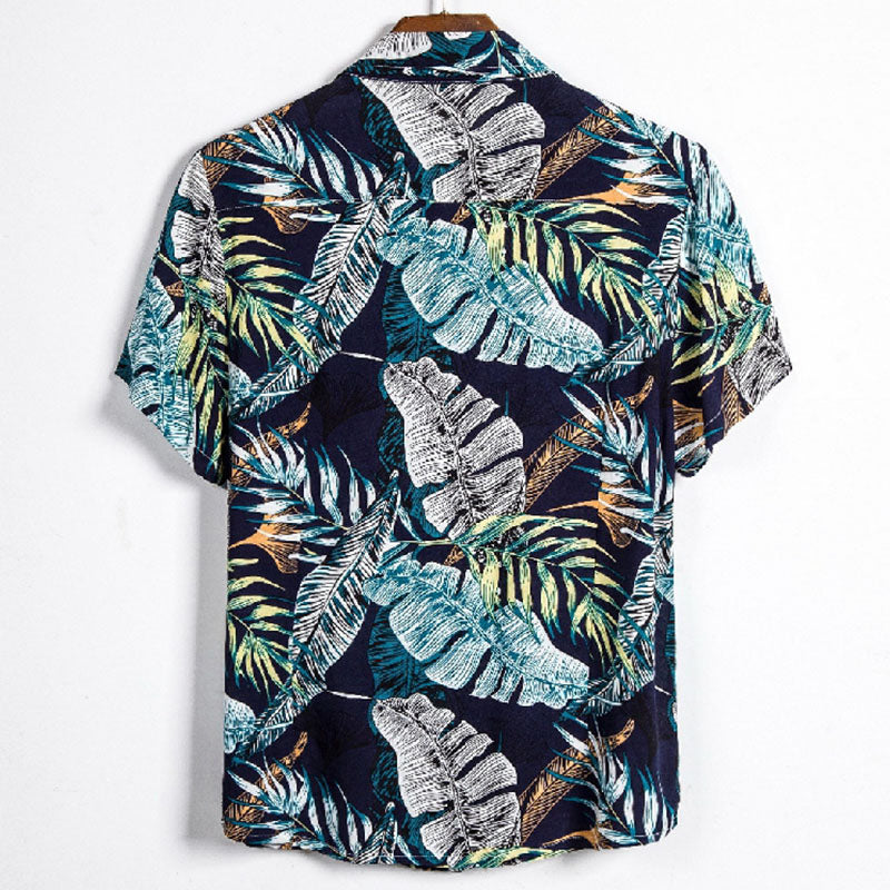 Cotton And Linen Printed Pocket Button-down Shirt