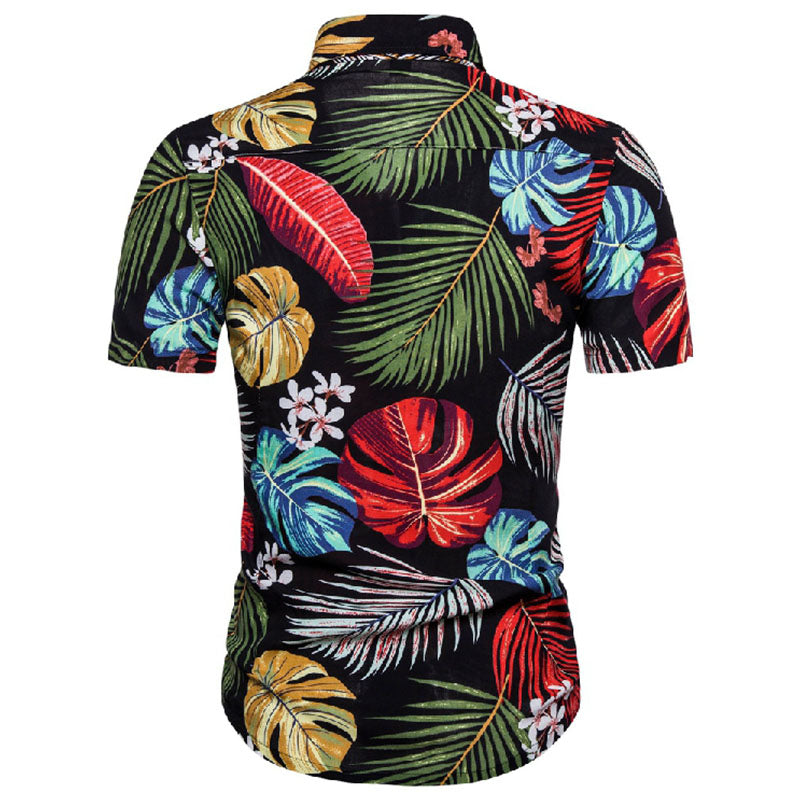 Cotton And Linen Printed Pocket Button-down Shirt