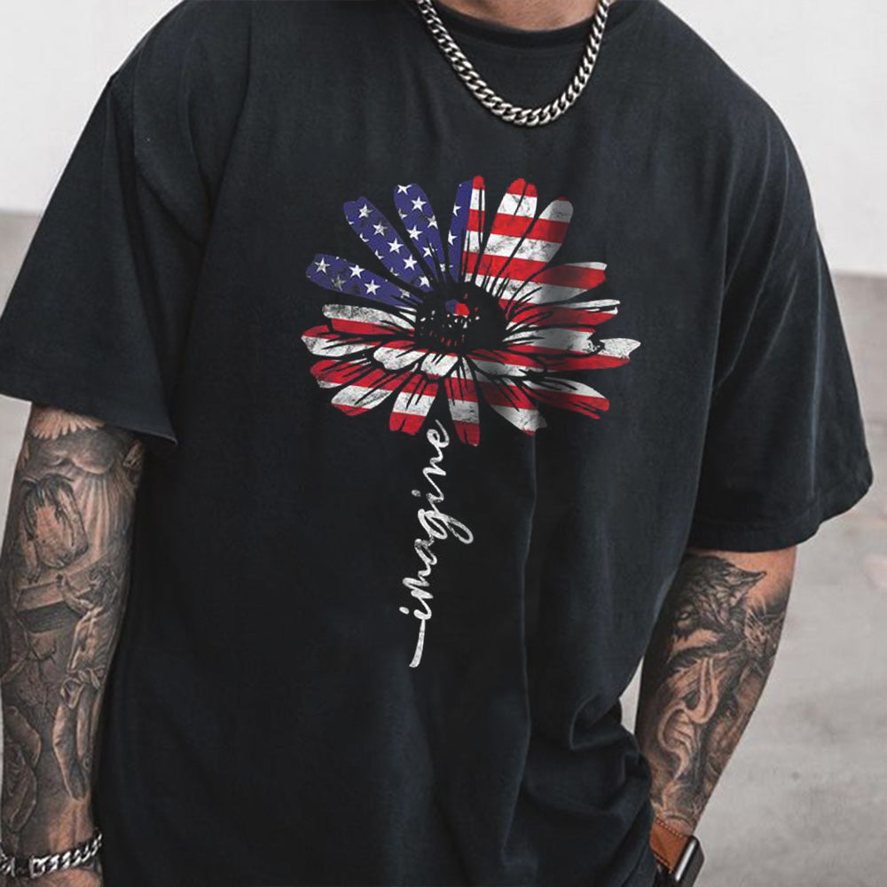 Alphabet Floral Graphic Print Casual Loose Men's T-Shirt