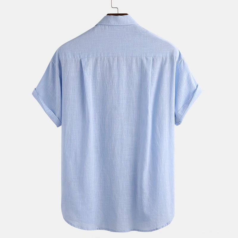 Cotton And Linen Solid Colour Pocket Button Down Shirt