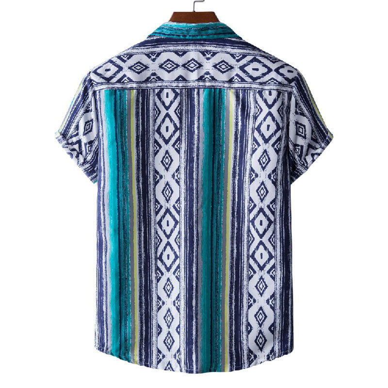 Cotton And Linen Printed Pocket Button-down Shirt