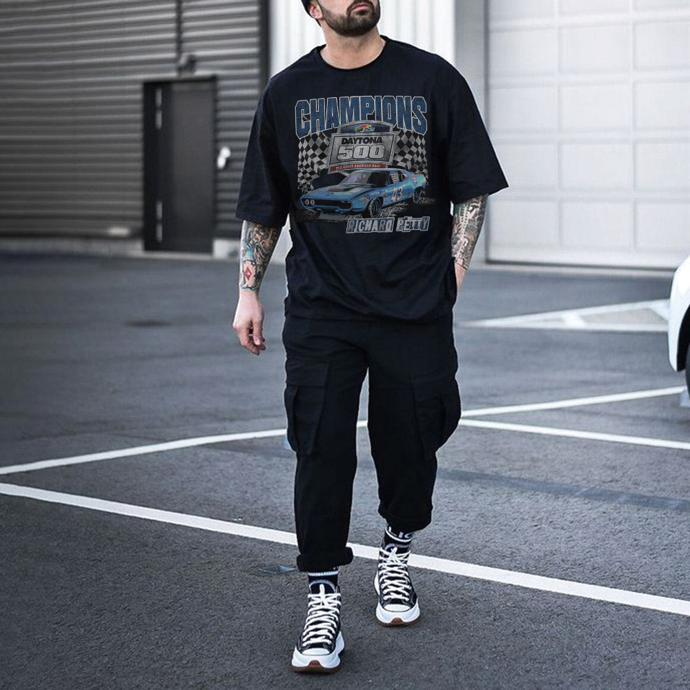 Racing Graphic Print Casual Loose Men's Short Sleeve T-Shirt