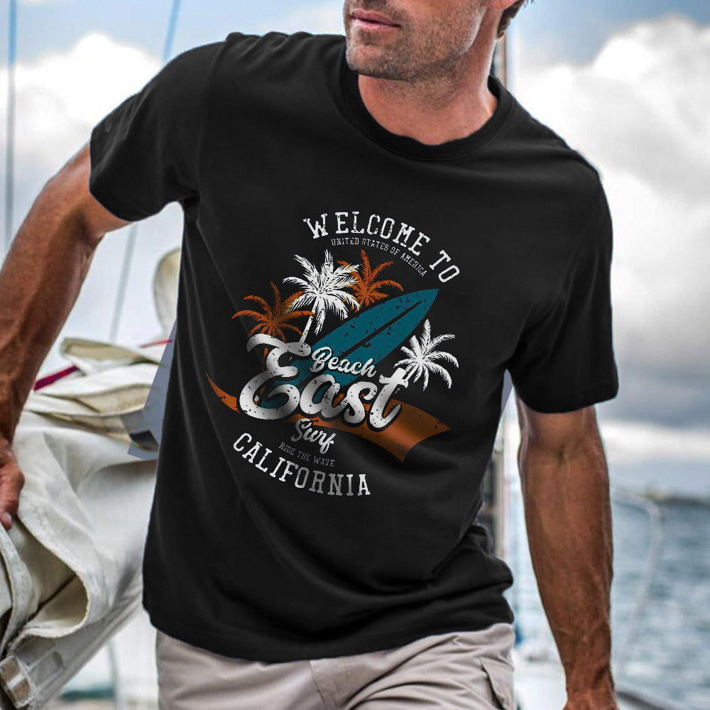 Surfboard Graphic Print Loose Casual Crew Neck Men's T-Shirt