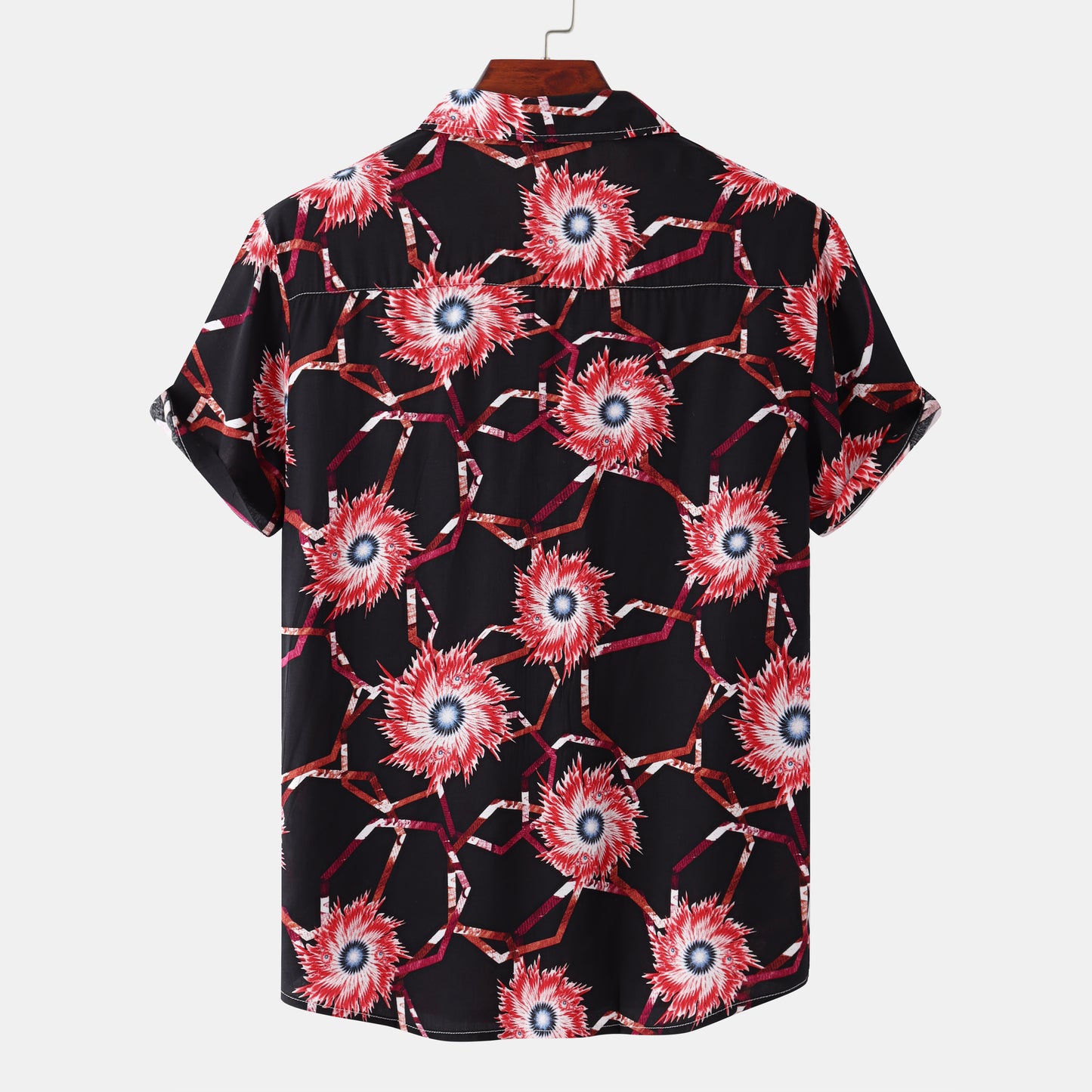 Fashion Print Lapel Button Short Sleeve Shirt