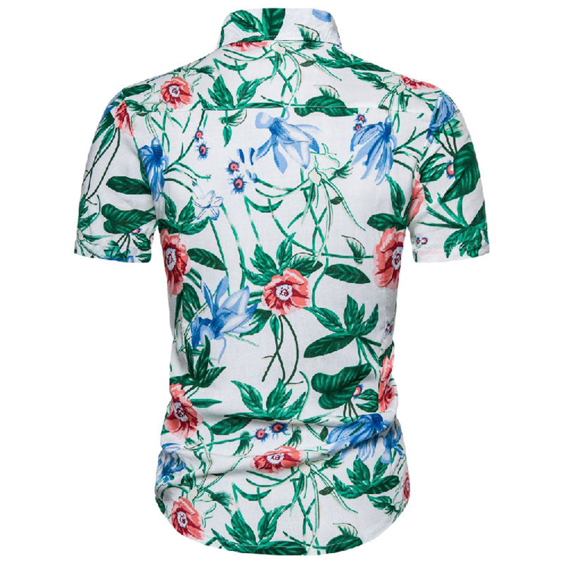 Cotton And Linen Printed Pocket Button-down Shirt