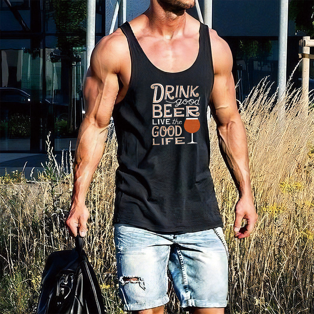 Beer Alphabet Graphic Print Loose Men's Tank Top