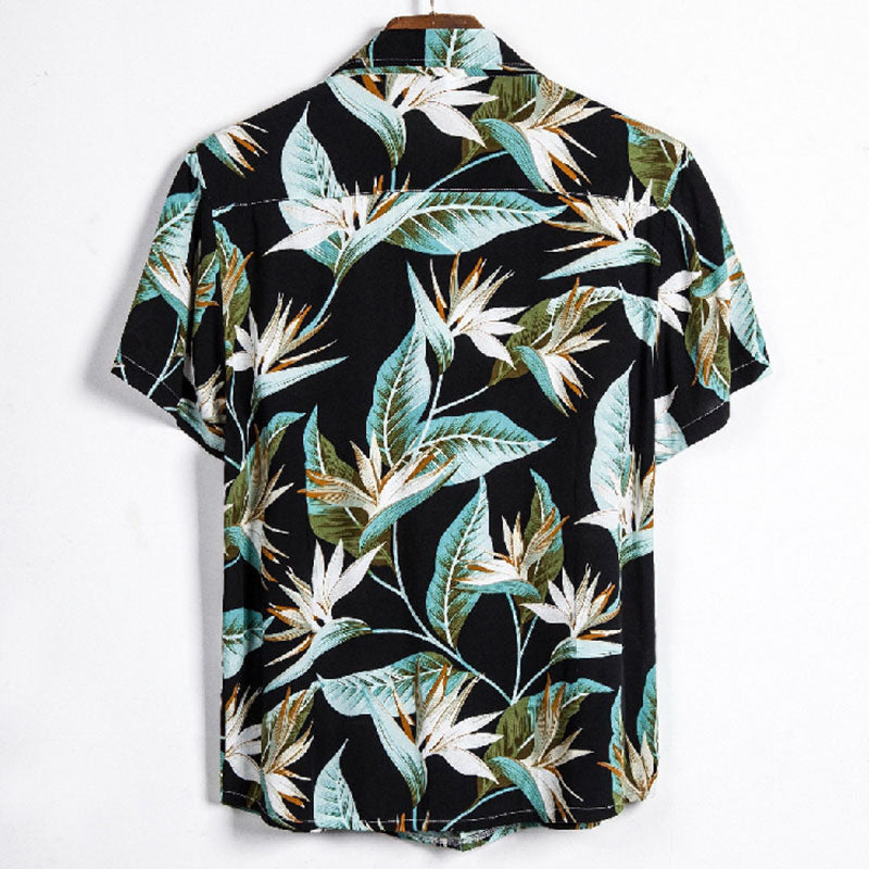 Cotton And Linen Printed Pocket Button-down Shirt