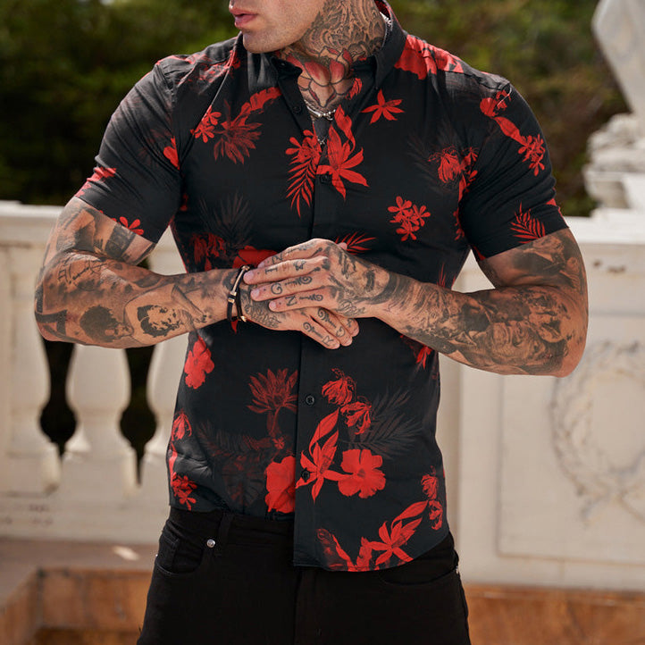 Floral Print Lapel Short Sleeve Casual Shirt